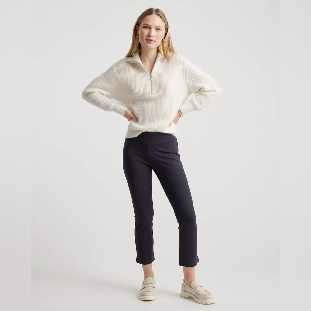 Quince Ultra Stretch Ponte Kick Flare Pants Navy Blue Pull On Work Pant Size M